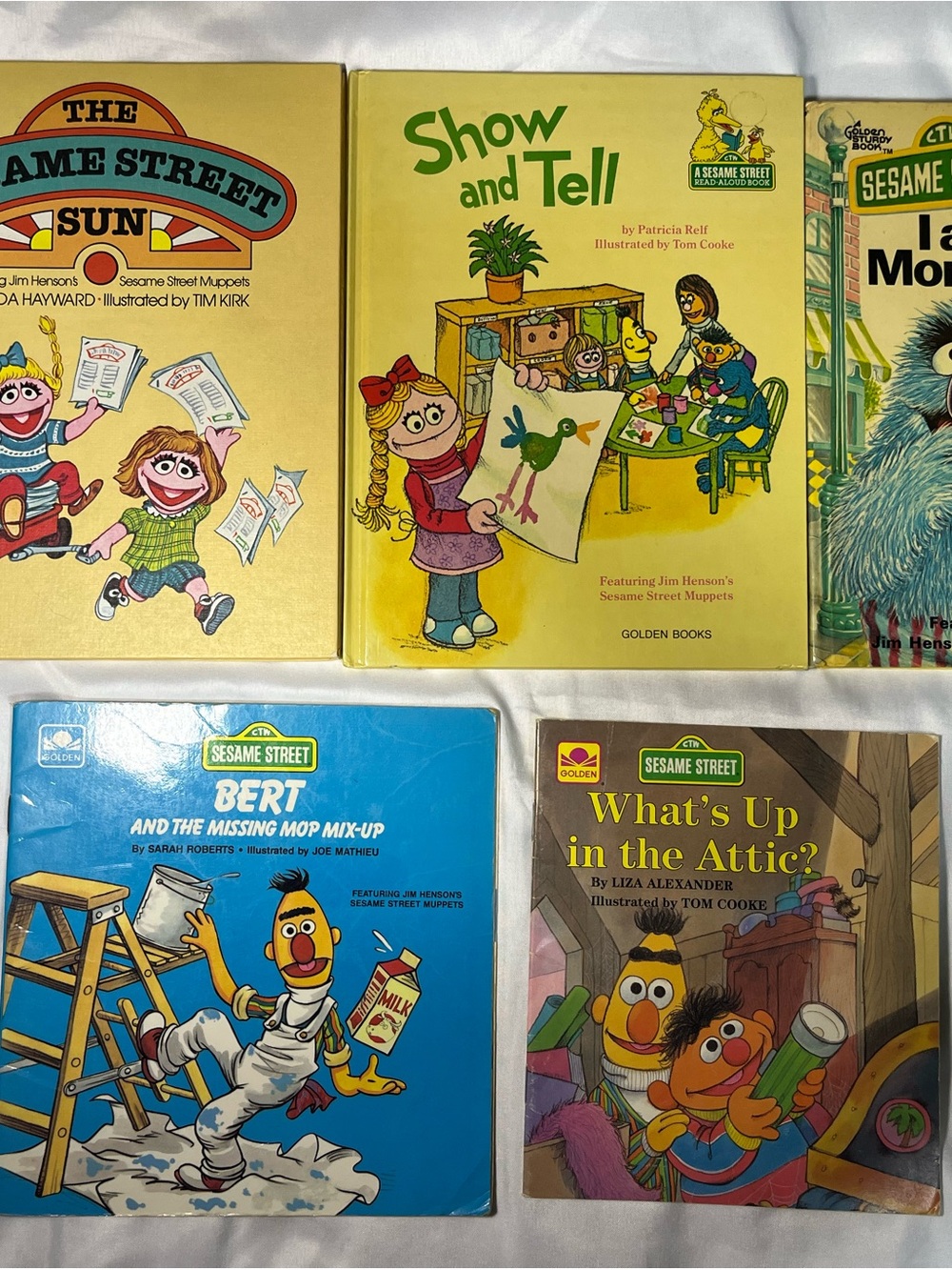 Lot of 5 Vintage 1980s Sesame Street Golden Books Hardcover & Paperback